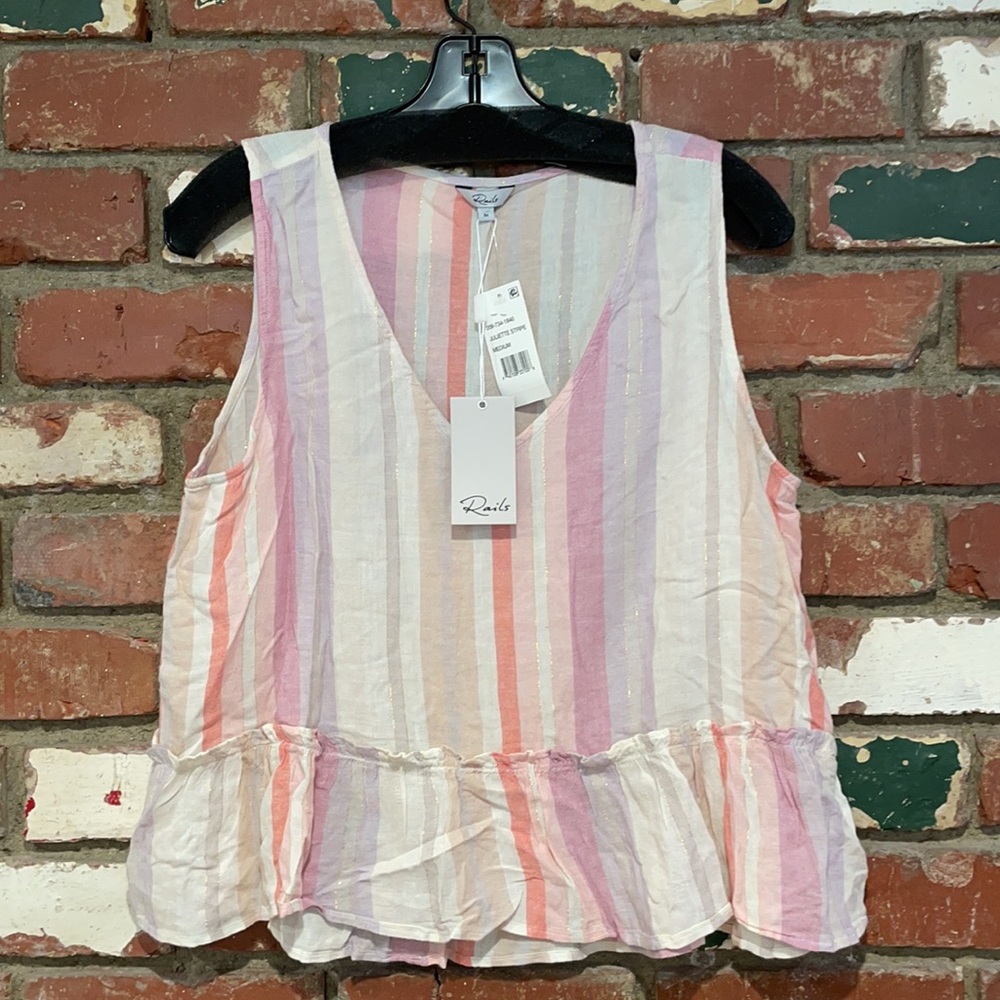 Rails Mira Jewel Stripe Lurex Linen Blend Top NWT - Picture 6 of 8